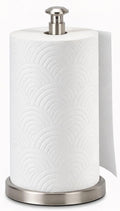Paper Towel Holder Countertop, Heavy Weighted Base with One-Handed Design for Easy Ripping Paper Towels Off (Brushed Nickel, Stainless Steel Base)
