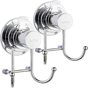 JiePai Suction Cup Towel Hooks, Shower Holder Organizer 2 Pack,Chrome