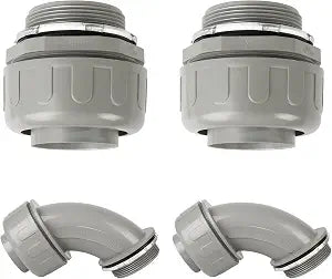 Conduit Connectors, 2 Inch Liquid Tight Connector NPT Non-Metallic for PVC Electrical Flexible Conduit Fittings, 2 Straight and 2 Angle 90 Degree, UL Listed, Grey (4-Pack)