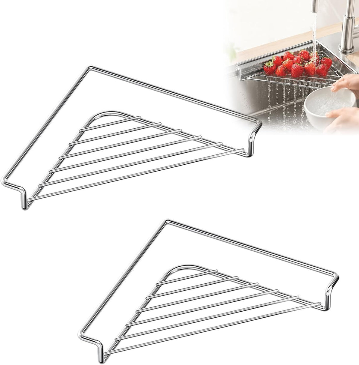 2026New Stainless Steel Corner Sink Shelf Dish Drying Rack 2PCS