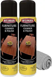 Weiman Wood Furniture Cleaner & Polish - Cleans, Shines & Protects Finished Wood Surfaces - 2 PACK with MicroFiber Cleaning Towel Included