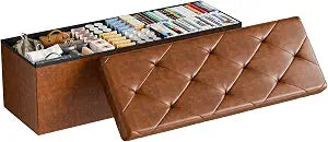 Sweetcrispy 43 Inch Storage Ottoman Bench, Folding Ottoman with Storage