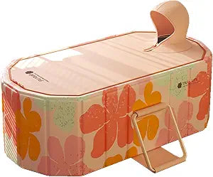Foldable Bathtub for Adult Large 47'in Collapsible tub Portable Bathtub for Bathroom Folding SPA Tub for Shower Stall, Ideal for Small Spaces (Pink-with cover, XL: 47"L x 33.8"W x 19.5"H)