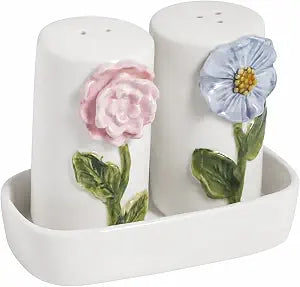 Mud Pie Stoneware Flower Salt And Pepper Shaker Set