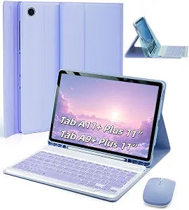 TUNKARMOR Case Keyboard for Samsung Galaxy Tab A9+ / A11+ Plus 2023/2025 11 Inch - Mouse and Detachable Magnetic Keyboard, Slim Case with S Pen Holder, Auto Sleep/Wake (Purple)