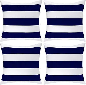 Aneco Pack of 4 Waterproof Pillow Covers Throw Pillowcases Square Cushion Case for Home Sofa Couch Furniture Decoration, Navy Blue,18 x 18 Inches