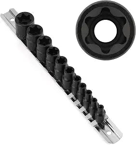 CASOMAN 11PCS Female Torx Socket Set, E Torx & Star Socket Set with Rail, E4 - E20 Torque Sockets