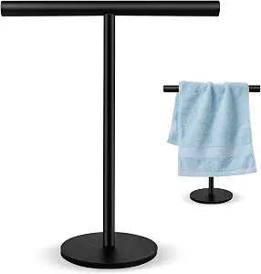 Hand Towel Holder for Bathroom Countertop, T-Shaped Bathroom Towel Rack in Matte Black - Stable Non-Slip Towel Stand for Vanity, 11" L x 6.7" W x 16.1" H Bathroom Organizer