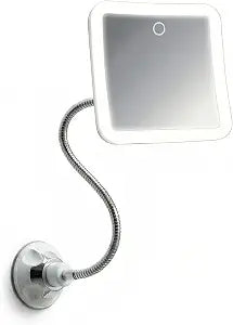Fancii 10x Flexible Magnifying Mirror with 3 LED Light Settings, Rechargeable - Gooseneck Lighted Makeup Mirror for Bathroom, Locking Suction Mount, Cordless, 360 Rotatable (Mira 2 Plus)