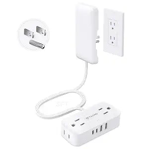 TROND 3ft Flat Extension Cord with Ultra-Thin Outlet Cover, 1250W, White