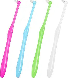 4 PCS End Tuft Toothbrush Adult, Single End Tuft Brush, Soft Orthodontic Toothbrushes for Braces, Small Soft Head for Tiny Hard-to-Reach Areas Detail Cleaning, Individually Wrapped