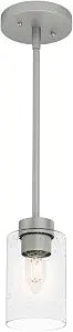 Hunter - Hartland 1-light Matte Silver, Mini Pendant Light, Dimmable, Casual Style, Cylinder Shaped, for Bedrooms, Kitchens, Dining, Living Rooms - 19012