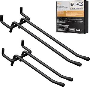 INCLY 36 Pack 4/6 Inch Double Arm Black Pegboard Hooks, 1/4" Heavy Duty