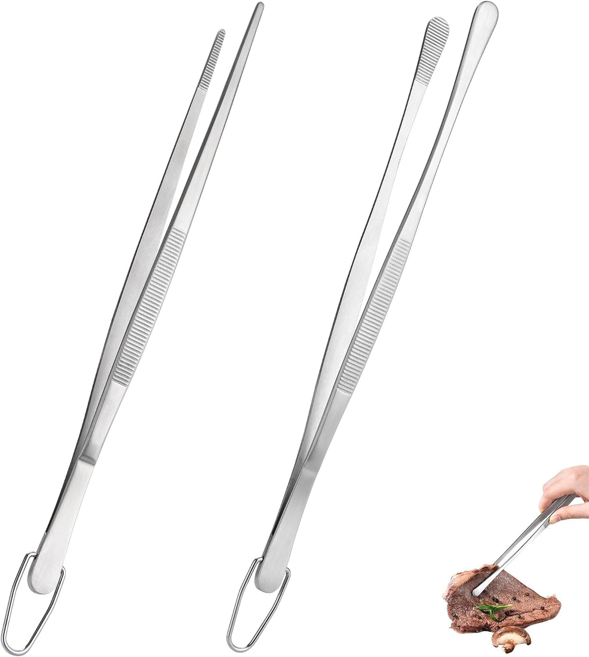 U-Taste Kitchen Cooking Tweezers, 18/8 Stainless Steel Tongs Set of 2, 12in