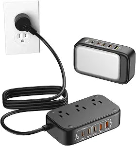 7-in-1 Power Strip, PD GaN 65W USB C Power Strip with 3 USB-C, 2 USB-A Ports and 2500W AC Outlet, Flat Plug Essentials for Home/Office/College/Travel (Pearl Black, 65W)