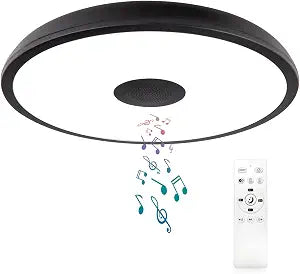 Black Waterproof LED Flush Mount Ceiling Light Fixture,with Bluetooth Speaker,11 Inch,18 watt,Dimmable Music Lamp,RGB Color Changing Light with Remote Control,for Bathroom,Shower,Bedroom