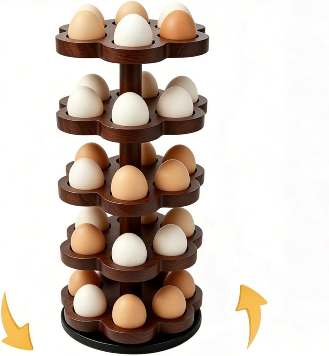 360 Rotating Wooden Egg Holder for 30 Eggs (Brown)