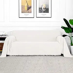 MYSKY HOME White Geometrical Sofa Covers, Couch Cover for 2 Cushion Couch, Sectional Couch Cover Living Room Sofa Throws Sofa Slipcovers for Pets, & Kids (X-Large, 71" x 118", White)