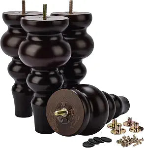 La Vane 8.5 inch Solid Wood Turned Furniture Legs with M8 Bolt,Walnut,4PCS