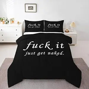 Feelyou Kids Funny Comforter King Size, Get Naked Comforter Set Couple Lover Comforter Set Romantic Black and White Creative Words Duvet Set Bed Set 3Pcs