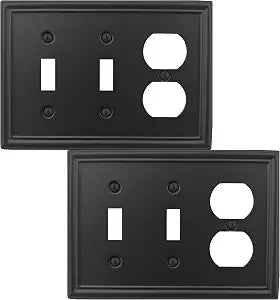 OKAWYC Black Luca Metal Wall Plate, 3-Gang Double Toggle/Single Duplex Light Switch and Outlet Cover, 2-Pack Modern Decorative Durable Stylish Wallplate for Light Switch or Power Outlet