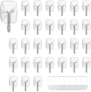 MOVELYST Clear Wall Hooks for Hanging, 30 Hooks+40 Strips, Value Pack (S)