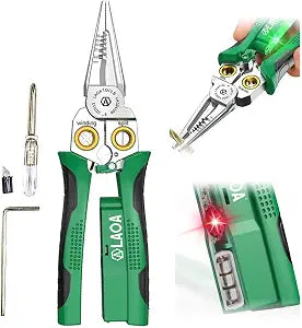 LAOA 8-in-1 Wire Stripper with Voltage Tester, Multifunction Electrician Pliers and Wire Cutter Tool, Electrical Hand Tool for Wire Cutting, Stripping, Splitting, Twisting and Home Repair
