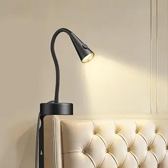 Headboard Reading Light, Black Bedside Lamp, No-Drill Book Light for Bedtime Reading, Dimmable LED, Flexible Gooseneck, 360Adjustable, Plug-in Reading Lamp Movable-1 Pack