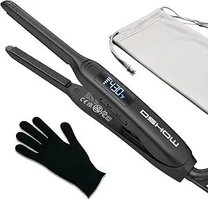 Small Flat Irons for Short Hair, 3/10'' Pencil Flat Iron, Pixie Cut and Bangs, Mini Hair Straightener with LED Display, Tiny Hair Straightener with Temperature Adjustable, Auto Shut Off
