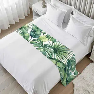 Tropical Monstera Leaves Bed Runners for King Size Beds, Decorative Bed Throws for Foot of Beds, Luxury Bedding Protector Slipcover Country Botanical Palm Leaf Green Bedrunners & Scarves, 102"x20"