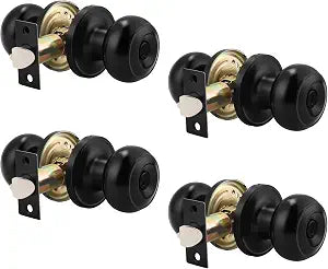 Probrico 4 Pack Black Door Knobs with Lock and Keys, Keyed Alike Black Front Door Locks