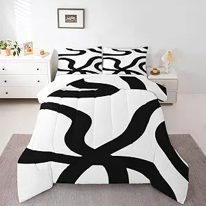 jejeloiu White and Black Comforter Set Full Size Bedding Set