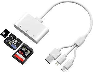 i-Phone SD Card Reader, Camera Adapter to iPhone with L- ightning/USB-C/USB-A, 3-in-1 SD/TF/XD Card Adapter for Phone 16/15/14/13, iPad, PC, Photo Transfer from iPhone Support Plug and Play
