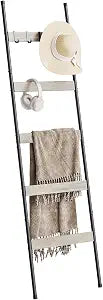 ELYKEN Blanket Ladder, 5-Tier Towel Rack, Wall-Leaning Quilt Holder