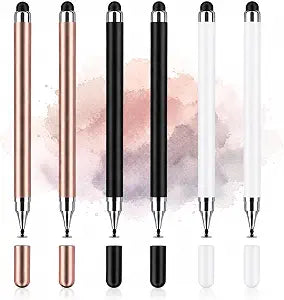 Stylus Pen for Touchscreen, 2 in 1 Stylists Pens Compatible with iPhone iPad & All Touch Screens Devices: Tablets, Android, Laptop, Computer [6 Pack]-Black, Rose Gold, White