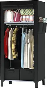 Portable Closet Wardrobe Closet for Hanging Clothes with 3 Hanging Rods for Bedroom, Non-Woven Fabric Clothes Closet for Living Room Easy Assemble (Black, 2 Columns, 23.2 inch Width)