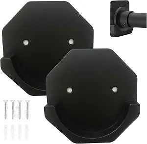 Shower Curtain Mounts 2 Pack Adhesive Brackets Stick On Wall Mounted Tension Rod Holders for Bathroom Curtain Hangers Stable Easy Installed Black Hexagon Rod Retainers