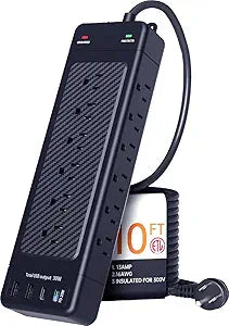 Surge Protector Power Strip 10ft Cord/High Joules Surge Protection (4800J) /Heavy Duty/Multiple outlets/Mountable/ 18AC/15A/USB A+C(PD20W),Flat Plug, Commercial,Industrial,Office,Home,Black