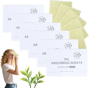 Natural Face Oil Blotting Paper -Bamboo Charcoal 600 Counts, Easy Dispensing Oil Absorbing Sheets, Premium Handy Facial Blotting Papers - Face Skin Care or Beauty Make Up Must Have (White-Green Tea)