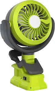 Cordless Battery Powered Fan for Ryobi 18V Battery, Portable Clip Camping Fan with 2 Speed & 2 Brightness LED Light, 210Adjustable Tilt, for Jobsite Tent Fishing Garage Outdoor (Battery Not Included)