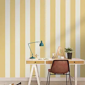 Peel and Stick Vinyl Yellow and White Striped Wallpaper Contact Paper Wallpaper Self Adhesive Stripe Shelf Liner Dresser Drawer Cabinets Liner Furniture Wall Paper Sticker Removable (17.7x117 Inches)