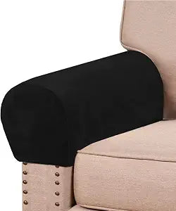 2 Pack Velvet Stretch Armrest Covers - Non Slip Sofa Chair Covers, Soft Elastic Arm Protectors for Living Room Couch, Office Chair, Recliner (Black)
