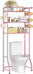 Simple Trending 3 Tier Over The Toilet Rack, Shelf Bathroom, Bathroom Stand Organizer Space Saver, Pink