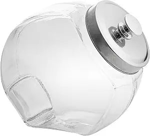 Restaurantware Vetri 0.5 Gallon Penny Jar 1 Durable Candy Jar - With Wide Spout Chrome Lid Clear Glass Cookie Jars For Kitchen Counter Dishwashable