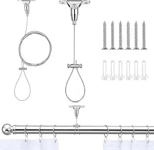 2 Pcs Ceiling Mounted Shower Curtain Rod Support Adjustable Ceiling Support for Shower Curtain Rod 59" Adjustable Stainless Steel Ceilings Suspension Holder Fits Curved/L/U-Shaped Rods