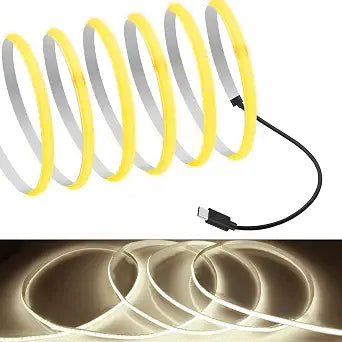 MDeeType C COB Tape Light LED Strip.9.84ft/3m- Flexible 5mm Hidden DC 5V LED Tape with 320 LEDs/m for Warm White (4000K) Lighting. Cuttable, Shapeable, Type C Powered. Ideal for Kitchen