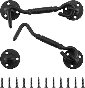4 Inch Hook and Eye Latch, Barn Door and Gate Latch, Black, 2 Pack