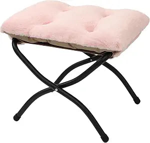 15"(H) Folding Ottoman, Foldable Footrest Stool, Portable Small Foot Stool for Couch, Collapsible Foot Rest Ottoman for Sofa, Accent Padded Ottomans for Living Room, Bedroom, Pink