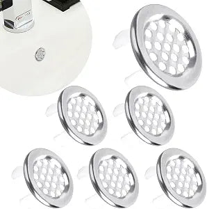 6 Pack Sink Overflow Ring Bathroom Sink Overflow Trim Ring Stainless Steel Mesh Round Hole Cover for Bathroom Kitchen Sink Basin Trim Overflow Cover