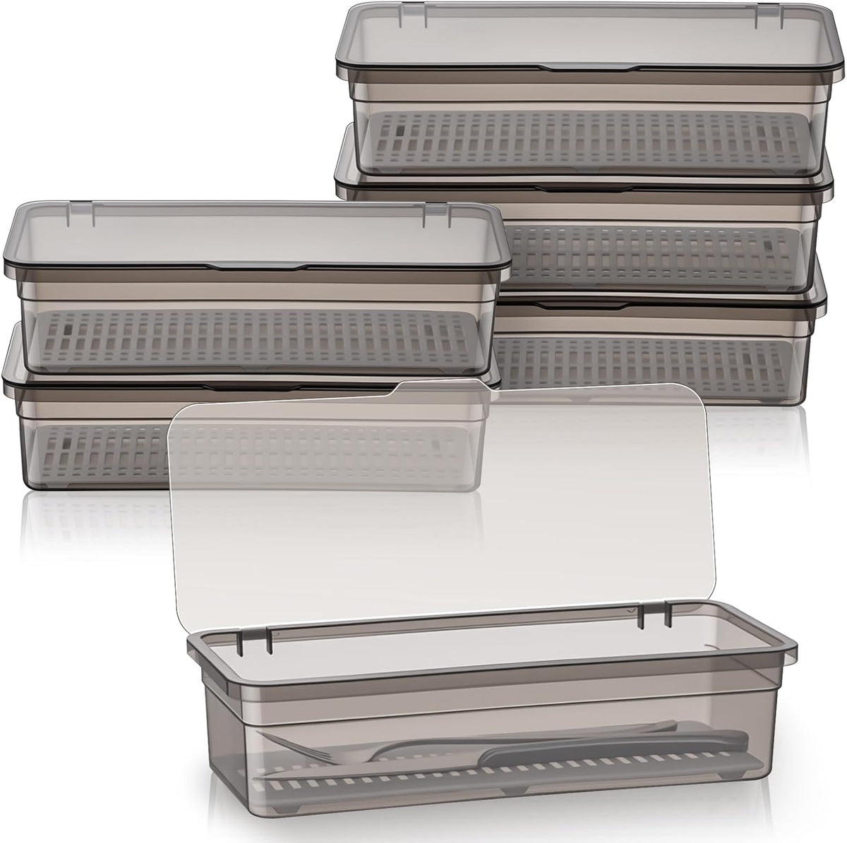 Remerry 6 Pcs Utensil Organizer with Lid, Flatware Tray Drainer, Grey